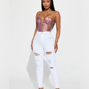 White Distressed  Skinny Jeans